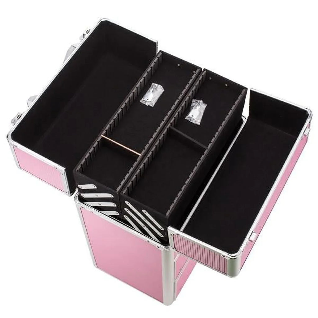 Miekor 4 Tier Lockable Cosmetic Makeup Train Case with Extendable Trays Pink