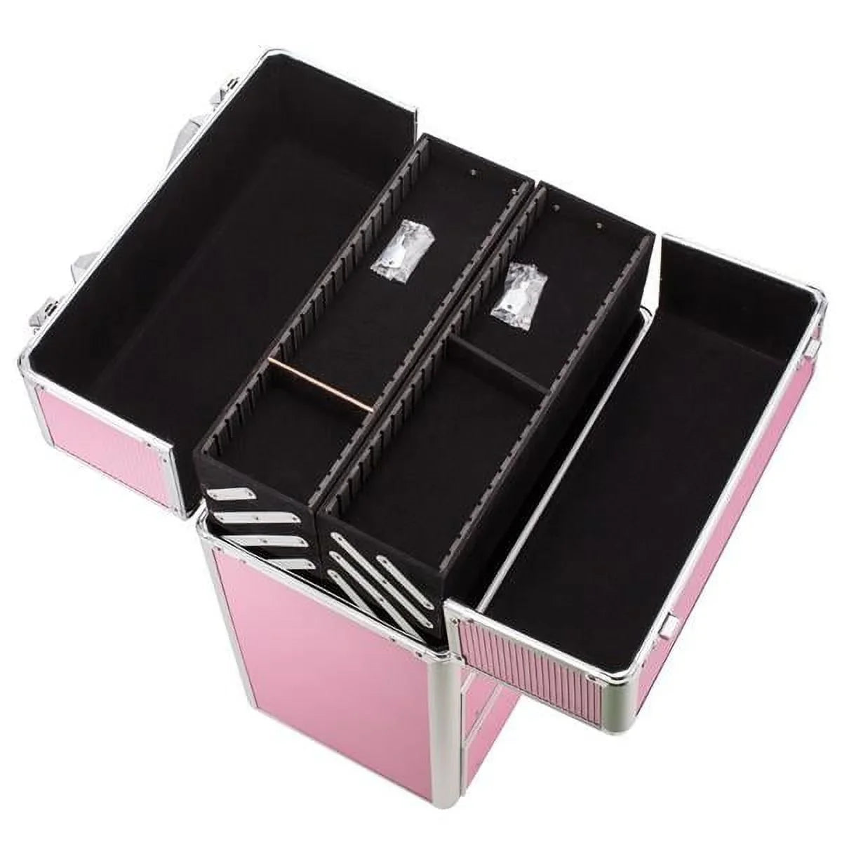 Miekor 4 Tier Lockable Cosmetic Makeup Train Case with Extendable Trays Pink