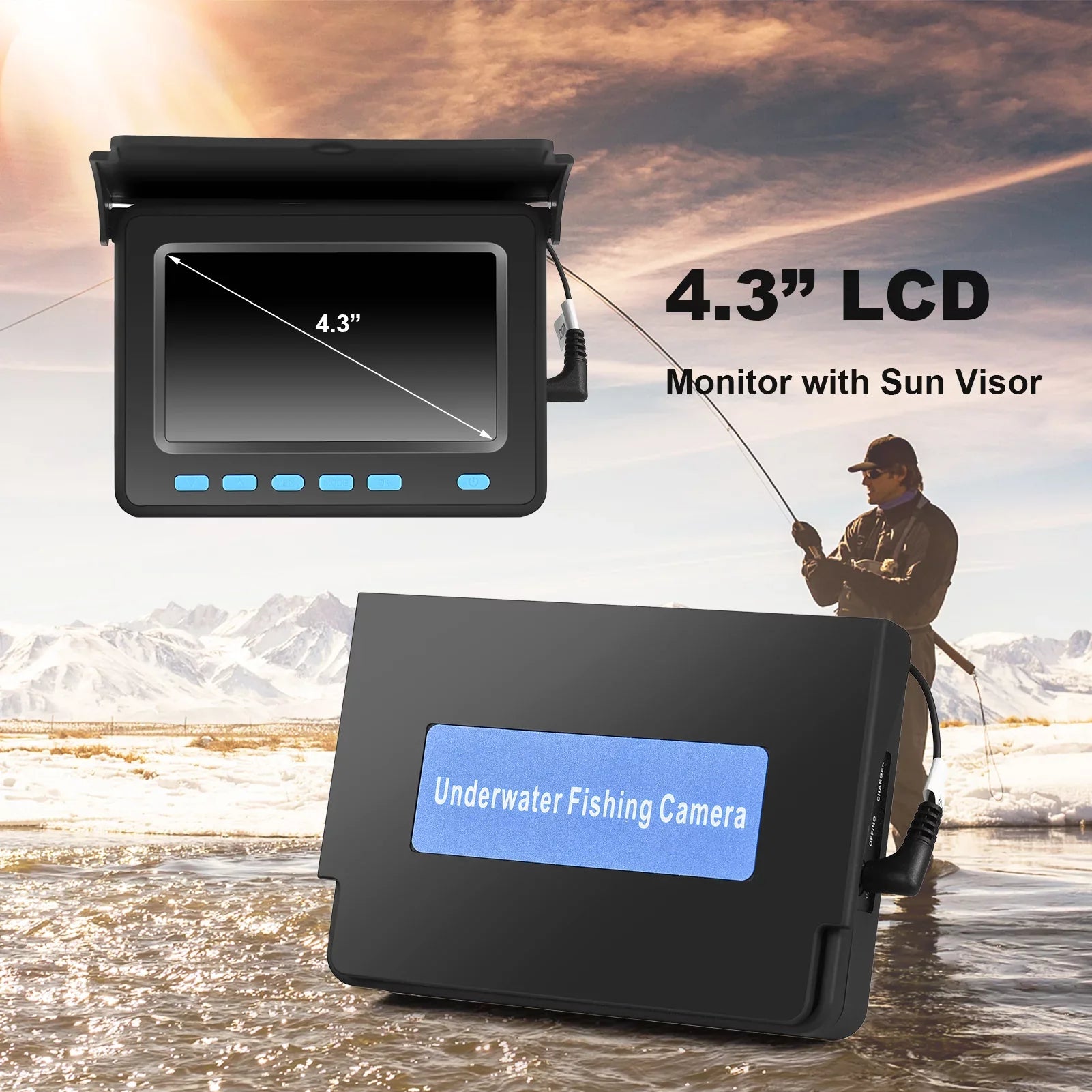 Underwater Fishing Camera with 4.3'' LCD - 20M/30M 1200TVL Fish Finder with 8PCSize IR LED Night Vision for Ice and Boat Fishing