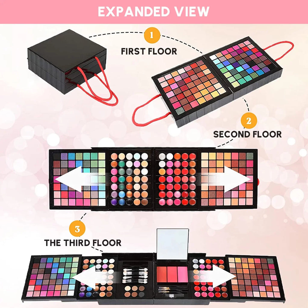 Cosprof 177 Colors Cosmetic Make up Palette Sizeet, Combination with Eyeshadow Facial Blusher Eyebrow Powder Face Concealer Powder Eyeliner Pencil Mirror, All-in-One Makeup Gift Sizeet