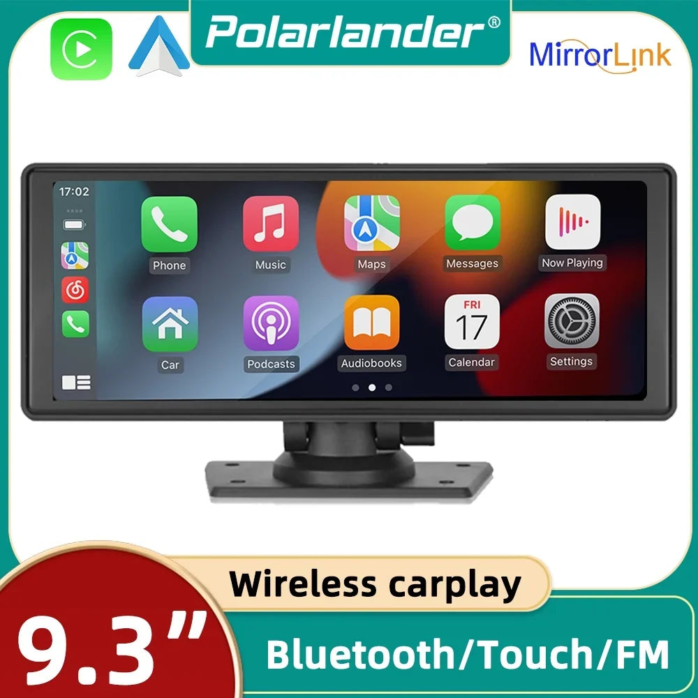 Polarlander 9.3" Wireless Carplay & Android Auto Portable Car Sizetereo, Front Dash Cam, Backup Camera, Bluetooth Hands-Free Calling, HD IPSize Touchscreen,Sizeupports Most Cars