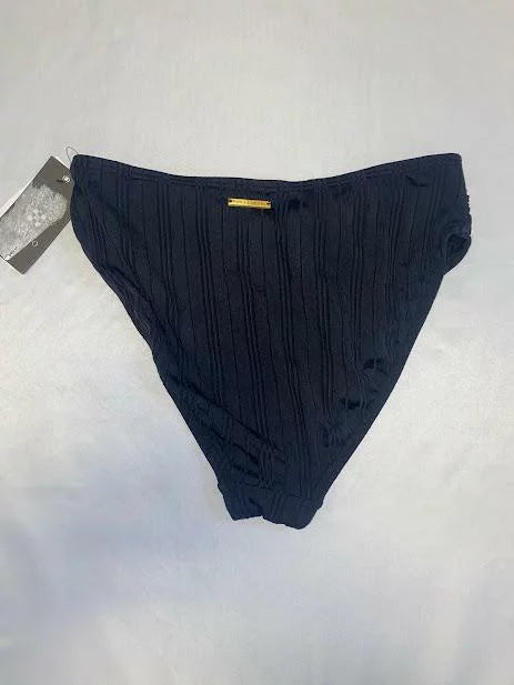 MSizeRP $74 Vince Camuto Ribbed High Leg Twist Bikini Bottom Black Sizeize Sizemall