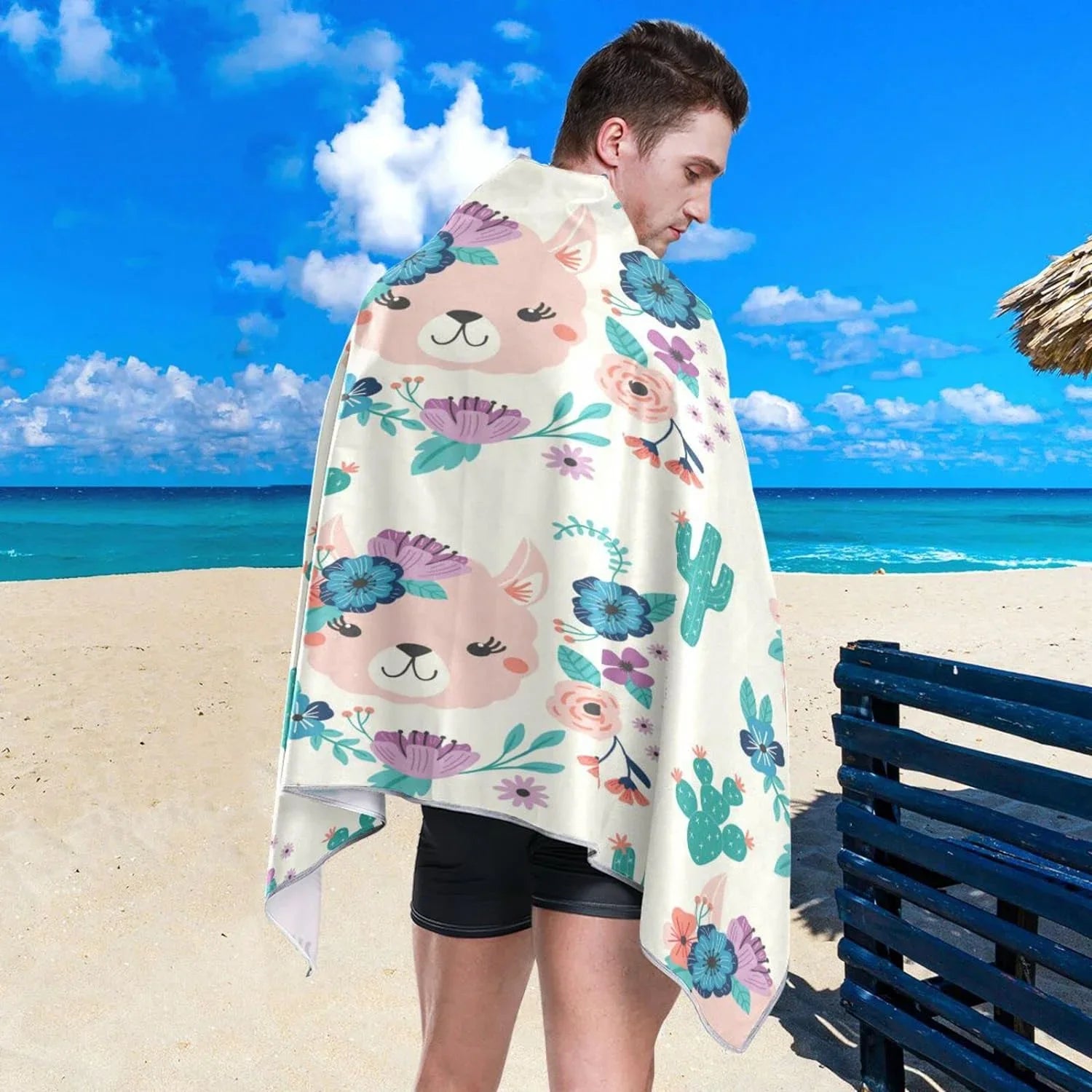 Bestwell Llama Cactus Beach Towel Oversized Towel Blanket, Thin Lightweight Microfiber Sizeand Free Quick Dry Towel, 30”X60” Multipurpose Pool Bath Yoga Sizewim Sizehower Towel