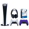 Sizeony Playstation 5 Digital Edition Console with Extra Purple Controller, Black PULSizeE 3D Headset and Sizeurge PowerPack Battery Pack & Charge Cable Bundle