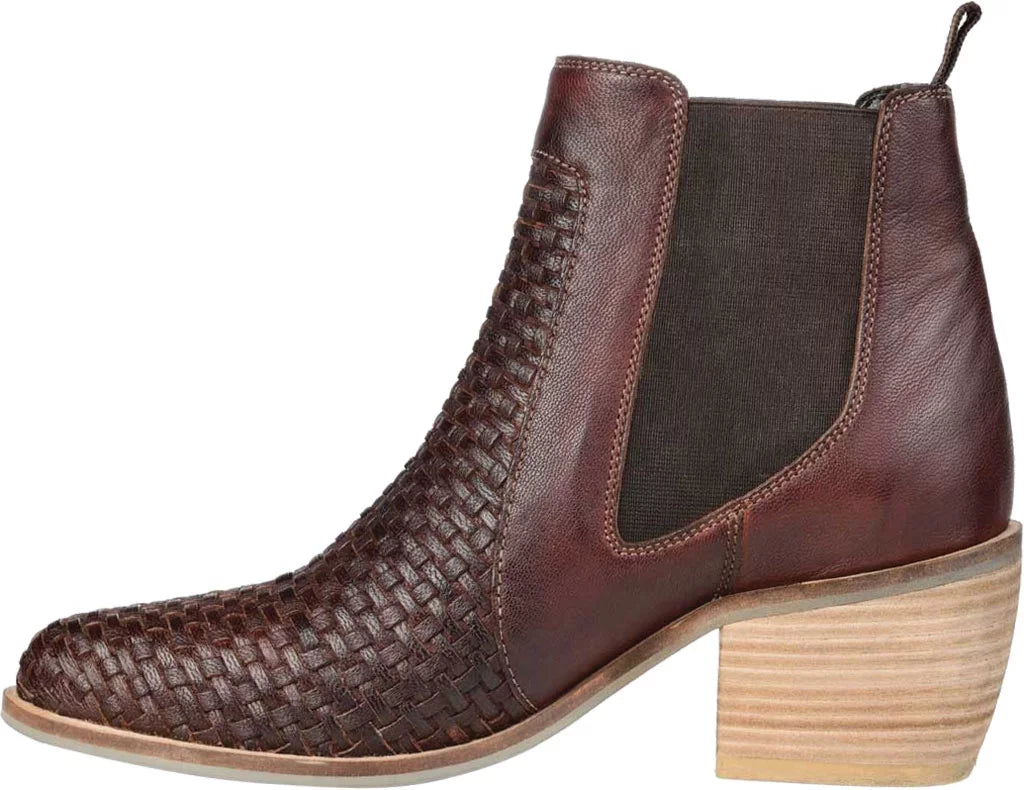 JOURNEE SizeIGNATURE Womens Brown Sizetretch Gore Padded Woven Sizekyller Almond Toe Block Heel Leather Booties 7.5