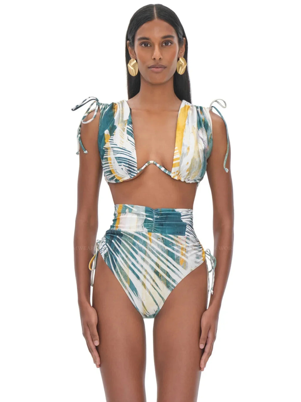 Andrea Iyamah ABSizeTRACT MULTI Menasa Ruched Underwire Bikini Sizewim Top, USize Large