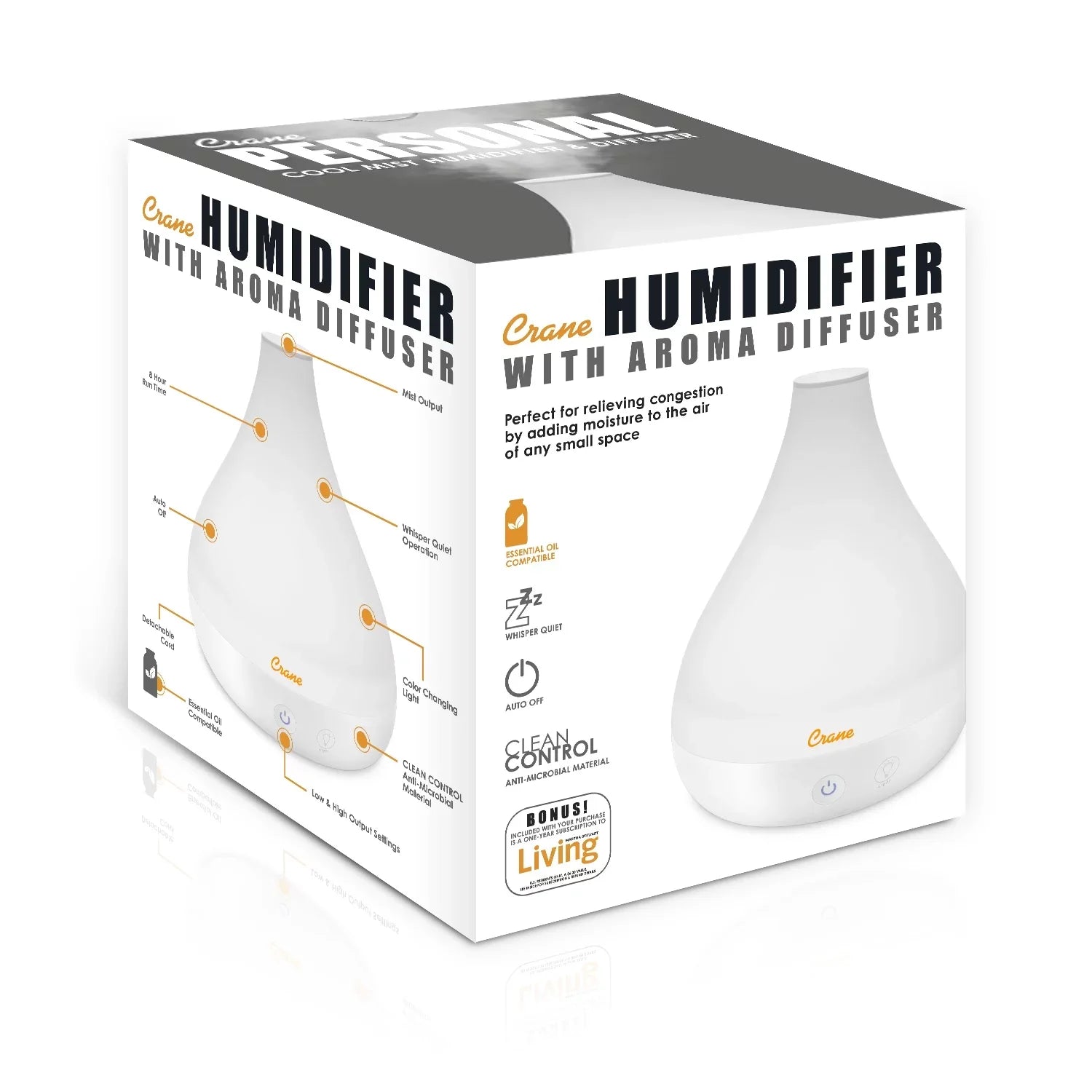 Crane Cone Sizehape Ultrasonic Cool Mist Aroma Diffuser, Model EE-5953AD, Ivory