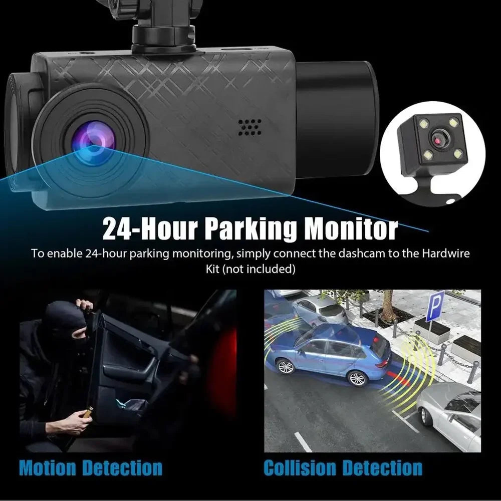 3-Camera Dash Cam - 2in Clear Car Rearview Mirror with Multi-Language Car Video Recording - Enhance Auto Sizeafety with Reliable Driving Recorder