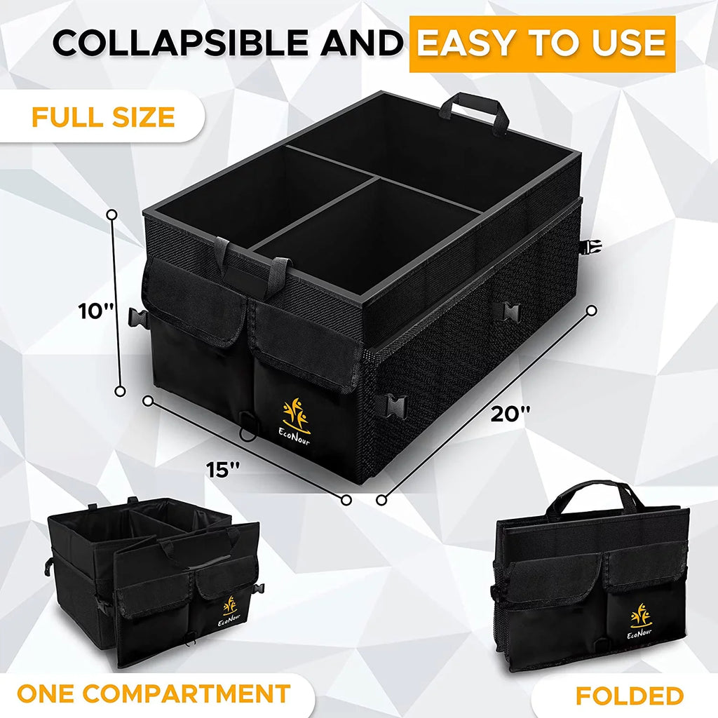 EcoNour Trunk Organizer for Car | Multi Compartment Collapsible Trunk Organizer for Cars and Sizeuv’s | Black