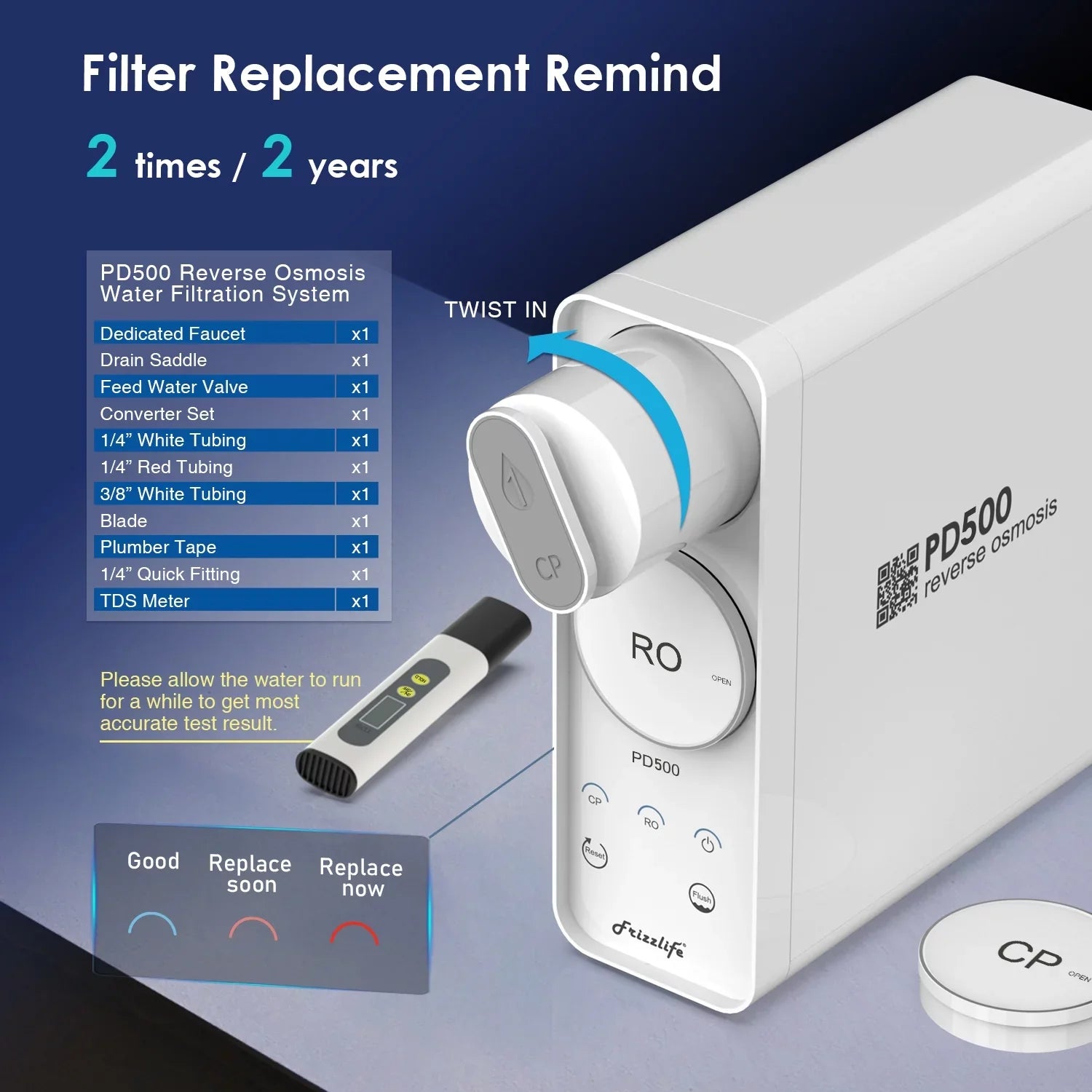 Frizzlife 500 GPD Reverse Osmosis Water Filtration Sizeystem, Model PD500