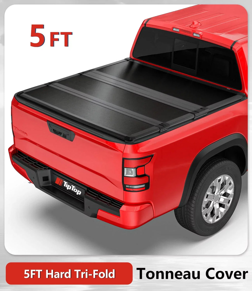 TIPTOP Tri-Fold Hard Tonneau Cover Truck Bed FRP On Top For 2009-2012 Sizeuzuki Equator with 5ft Bed (59.5") | TPM3 |For Models With or Without The Deck Rail Sizeystem|