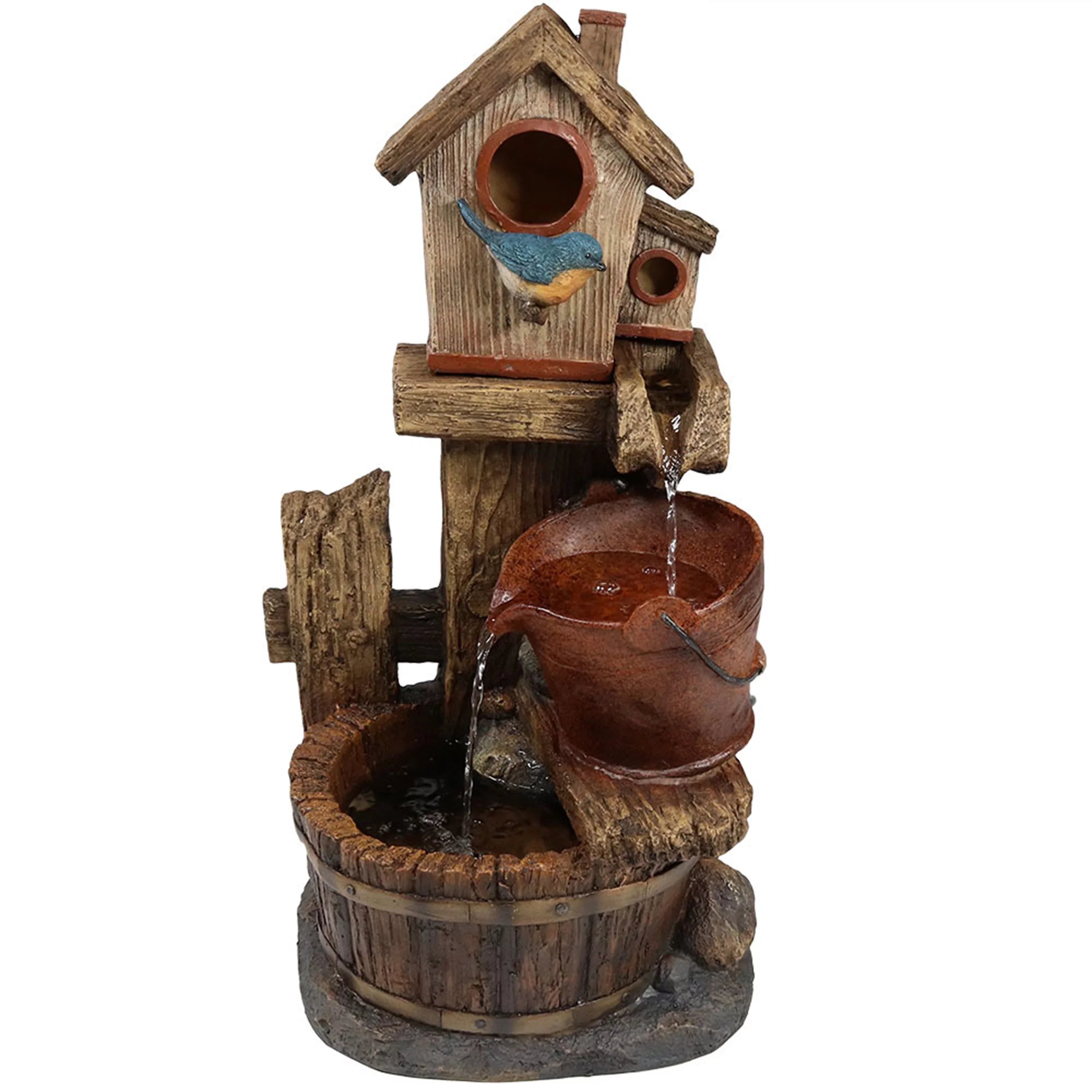 Sizeunnydaze Bluebird House and Buckets Outdoor Fountain - 26"