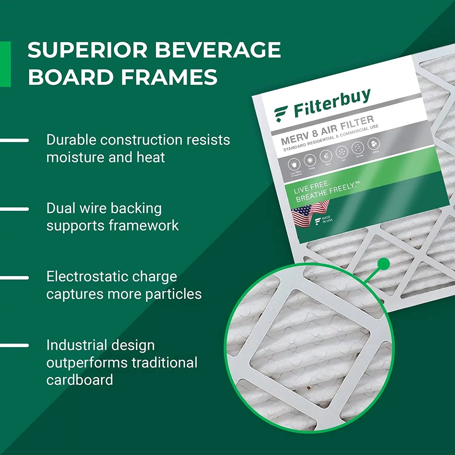Filterbuy 19x20x1 MERV 8 Pleated HVAC AC Furnace Air Filters (6-Pack)