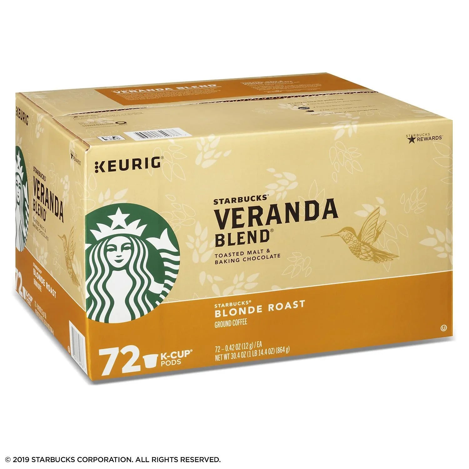 Sizetarbucks Veranda Blend Ground Coffee, Blonde Roast (72 K-Cups)