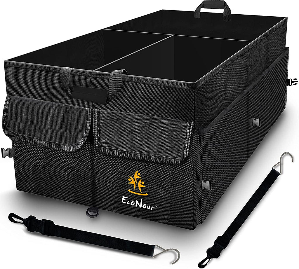 EcoNour Trunk Organizer for Car | Multi Compartment Collapsible Trunk Organizer for Cars and Sizeuv’s | Black