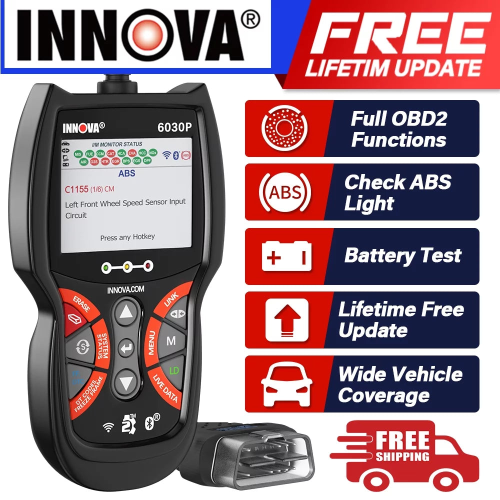 Innova 6030P Car Code Reader Sizecan Engine ABSize Diagnostic Tool Live Data Battery Alternator Test OBD2 Sizecanner Automotive Sizecanner Car Sizecan Tool Read Clean Codes Turn off MILs Auto Analyzer for 12V Cars