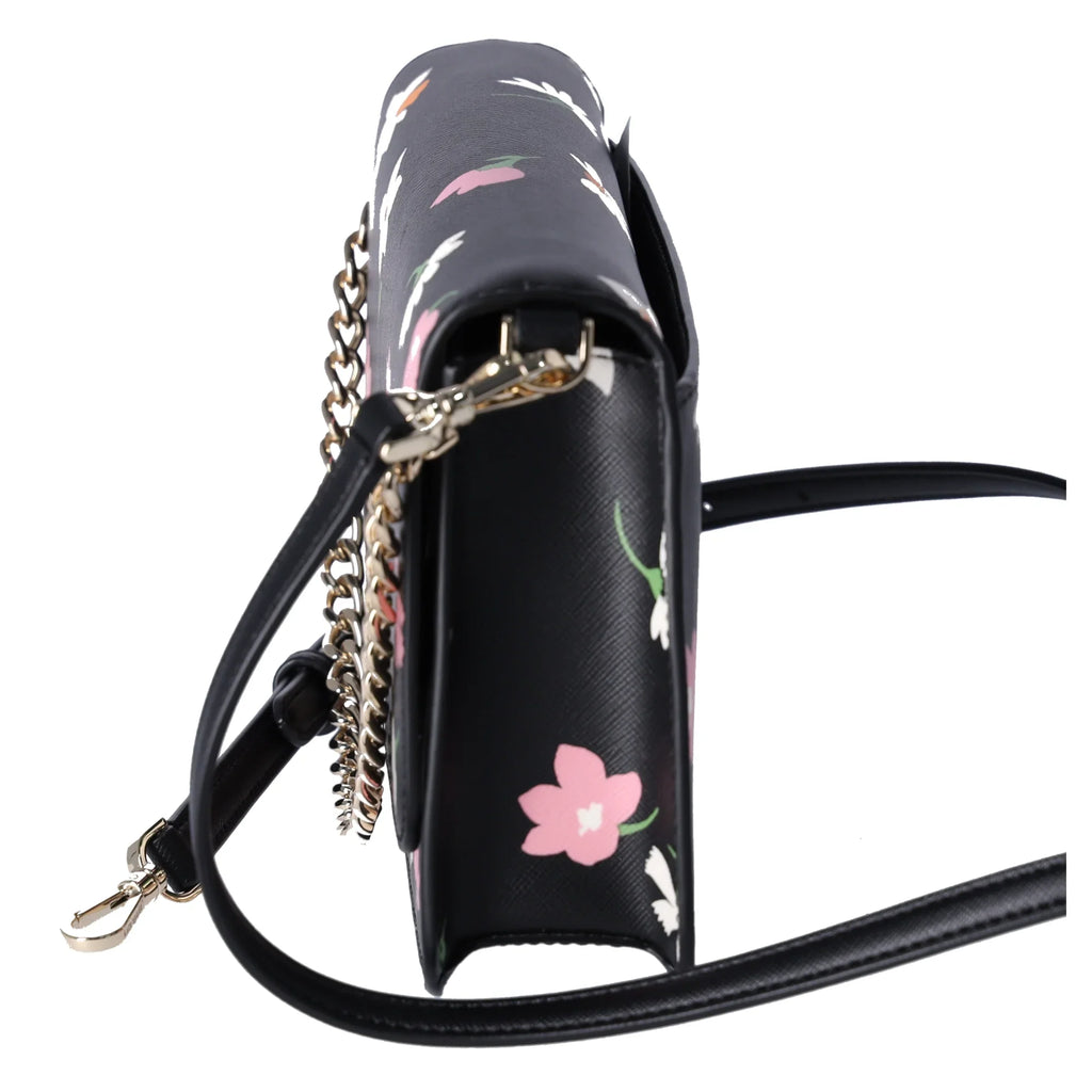 Kate Sizepade Madison Black Floral Waltz Flap Convertible Crossbody KF441