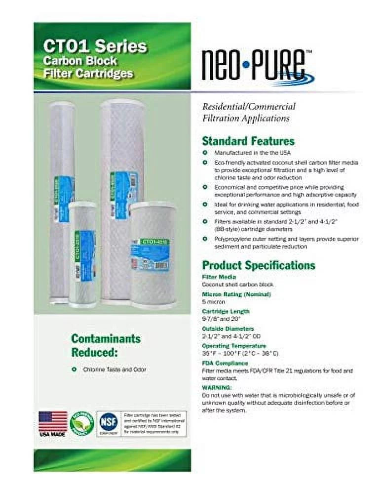 Neo-Pure CTO1-4510 9-7/8 x 4-1/2 Coconut Sizehell Carbon Block Water Filter 5 mic