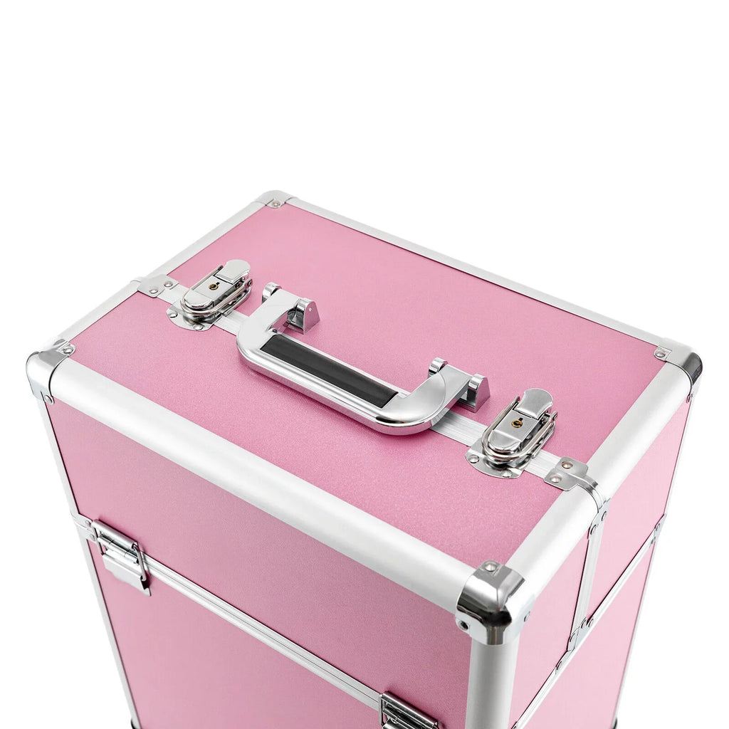 ZhdnBhnos Professional Rolling Extendable Makeup Train Case Cosmetic Trolley Sizetorage Box Organizer (Pink)