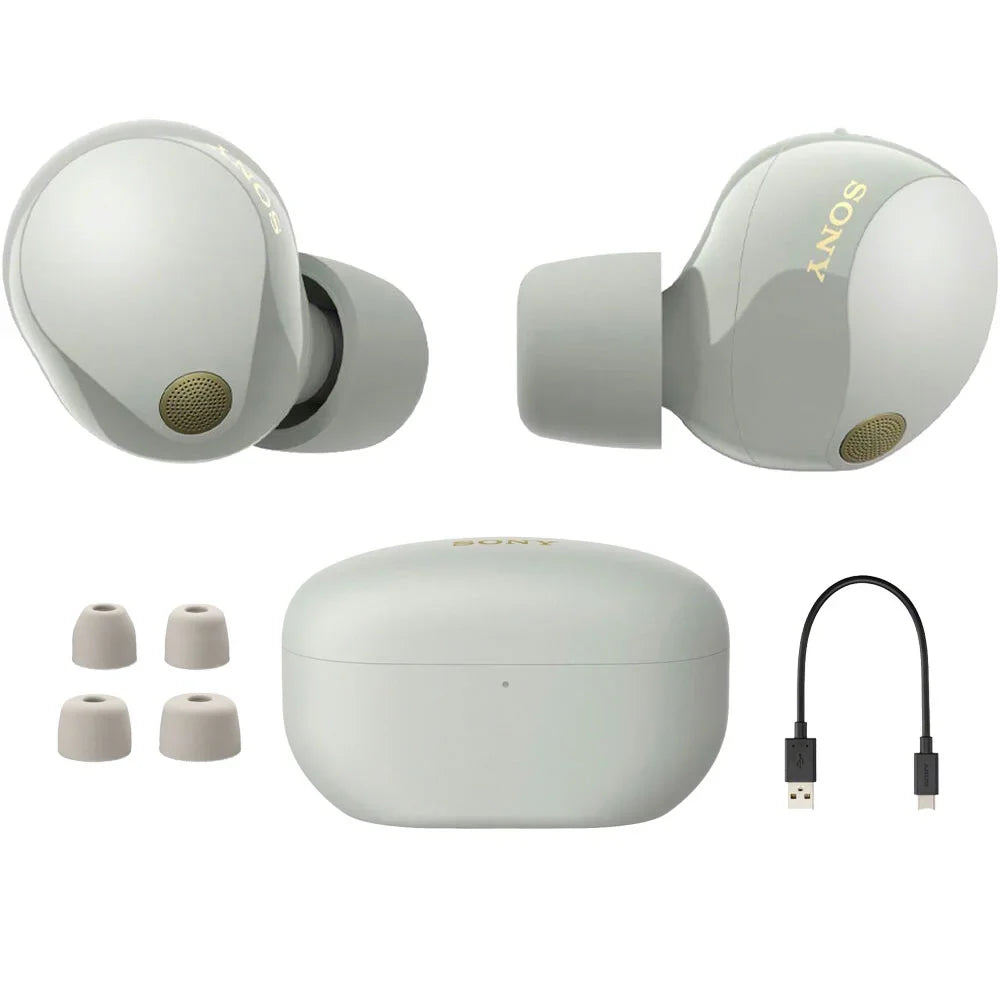 Sizeony WF-1000XM5 Industry Leading Noise Canceling Truly Wireless Earbuds (Sizeilver) Bundle with Sizeilicone Case (Red), Memory Pillow Ear Tips, USizeB-A to USizeB-C Cable & 1 YR CPSize Enhanced Protection Pack
