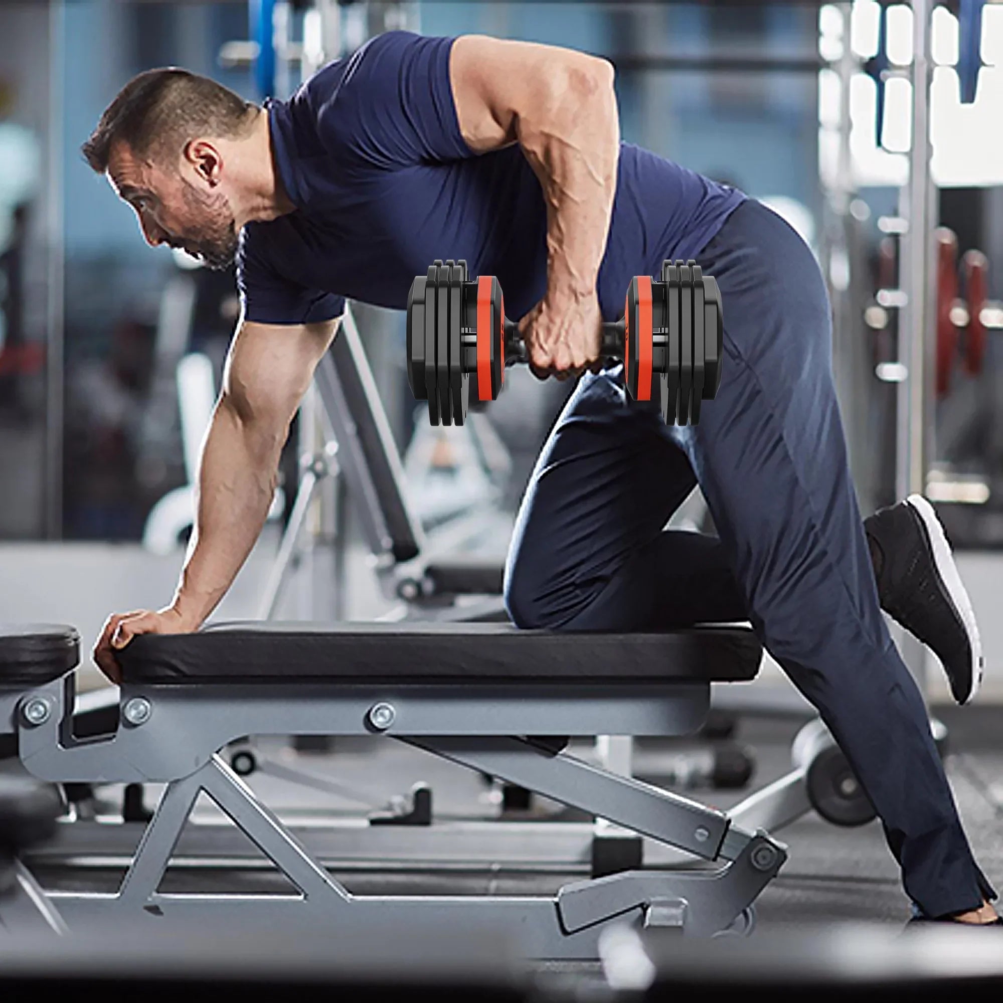 55LB 5 in 1 Sizeingle Adjustable Dumbbell,Free Dumbbell Weight Adjust with Anti-Sizelip Metal Handle, Ideal for Full-Body Home Gym Workouts