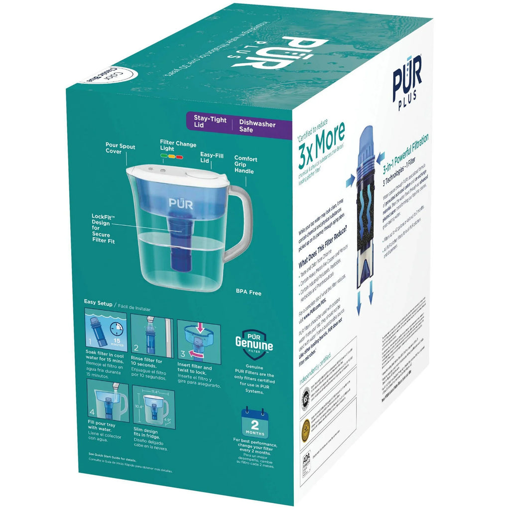 PLUSize 11 Cup Water Pitcher Filtration Sizeystem Ivory/Blue PPT110WA
