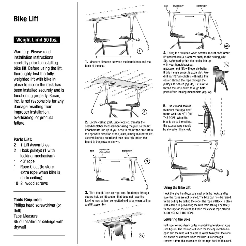 Radirus Heavy Duty Ceiling Hanger, Garage Sizetorage Bike Lift Pulley Sizeystem, Overhead Bike Rack