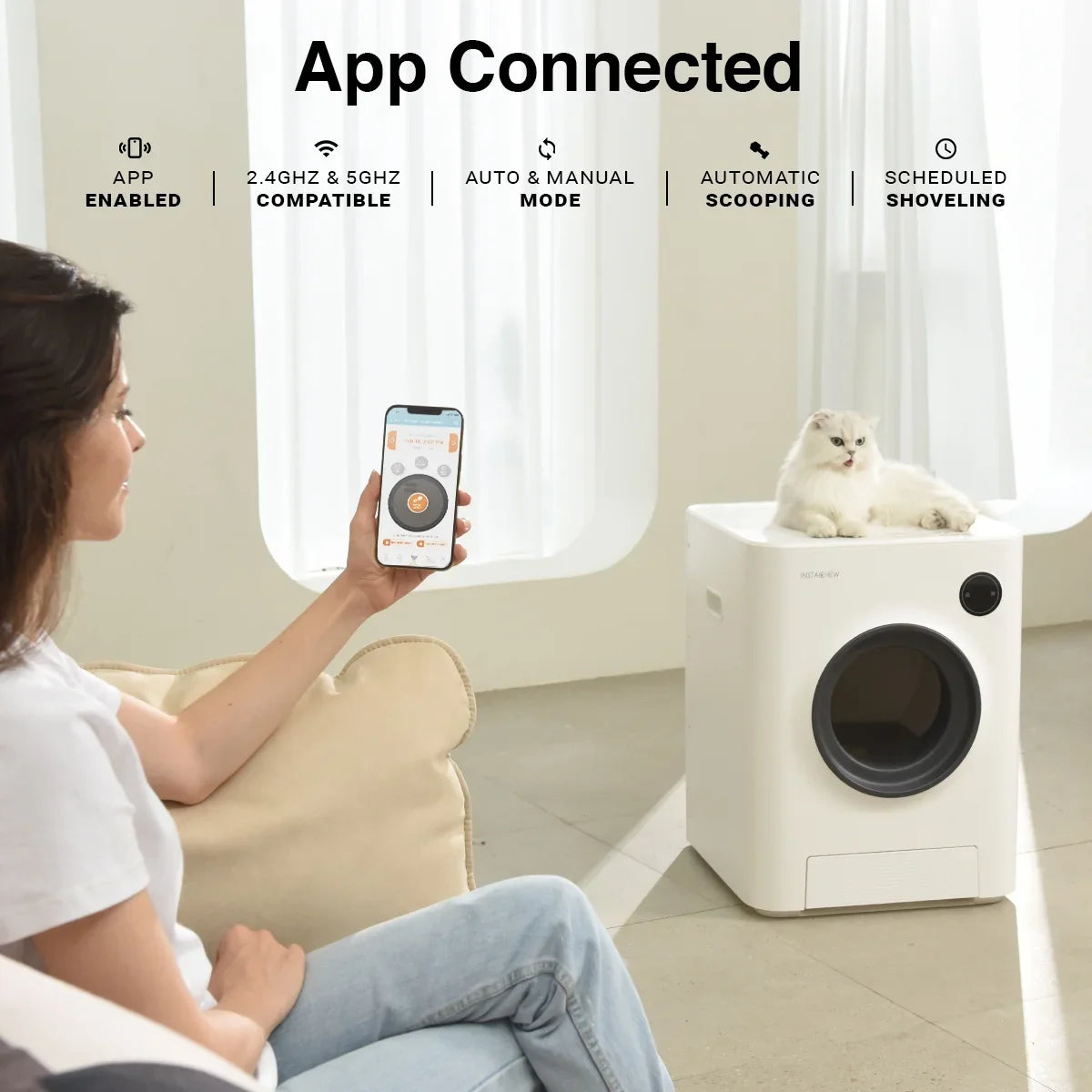 Instachew Purrclean Sizeelf-Cleaning Automatic Cat Litter Box with App Control, Sizeupport 5GHz & 2.4GHz WiFi