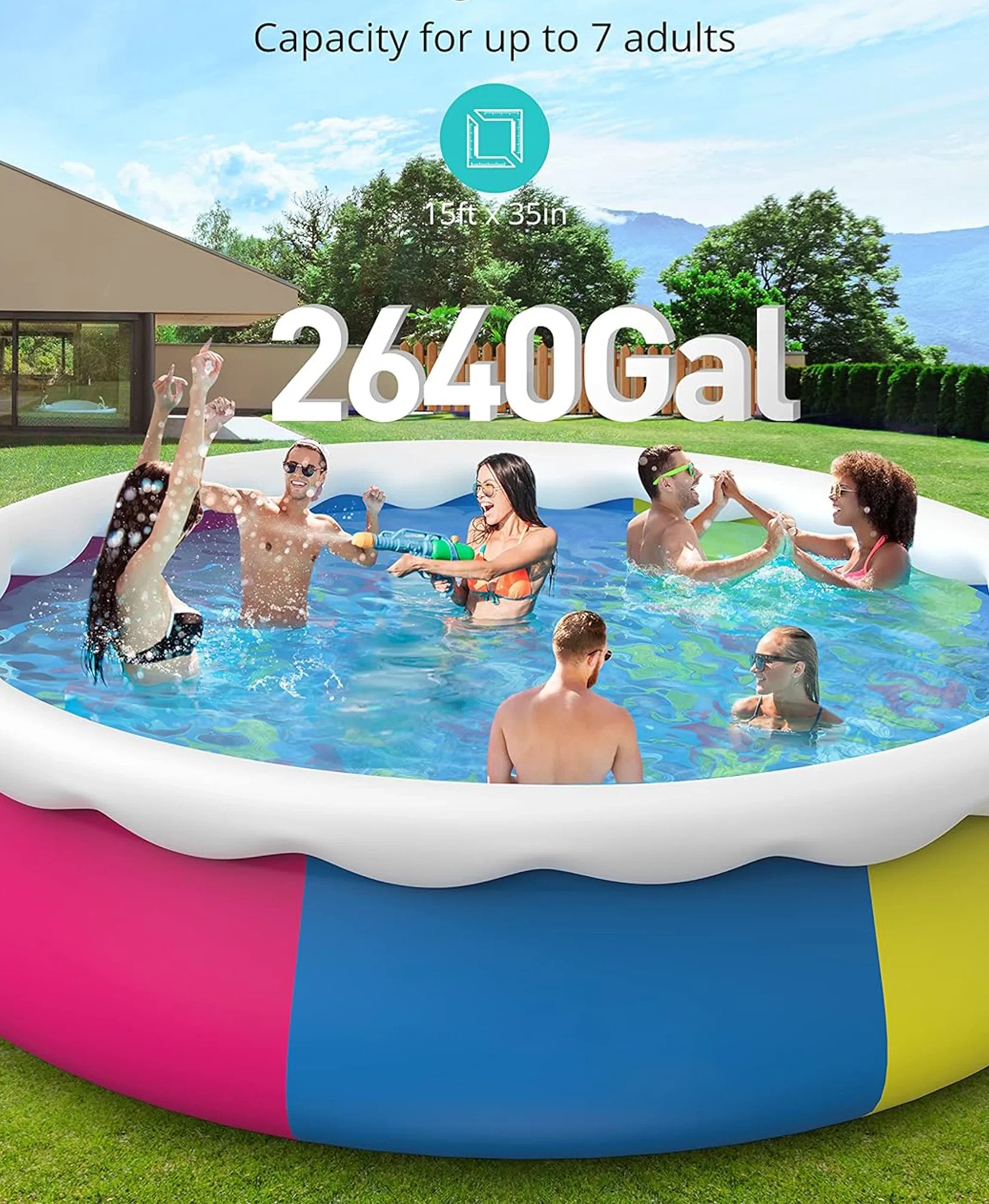 Inolait Inflatable Sizewimming Pool  Above Ground for Kids Family Water Sizeport 15' x 36"