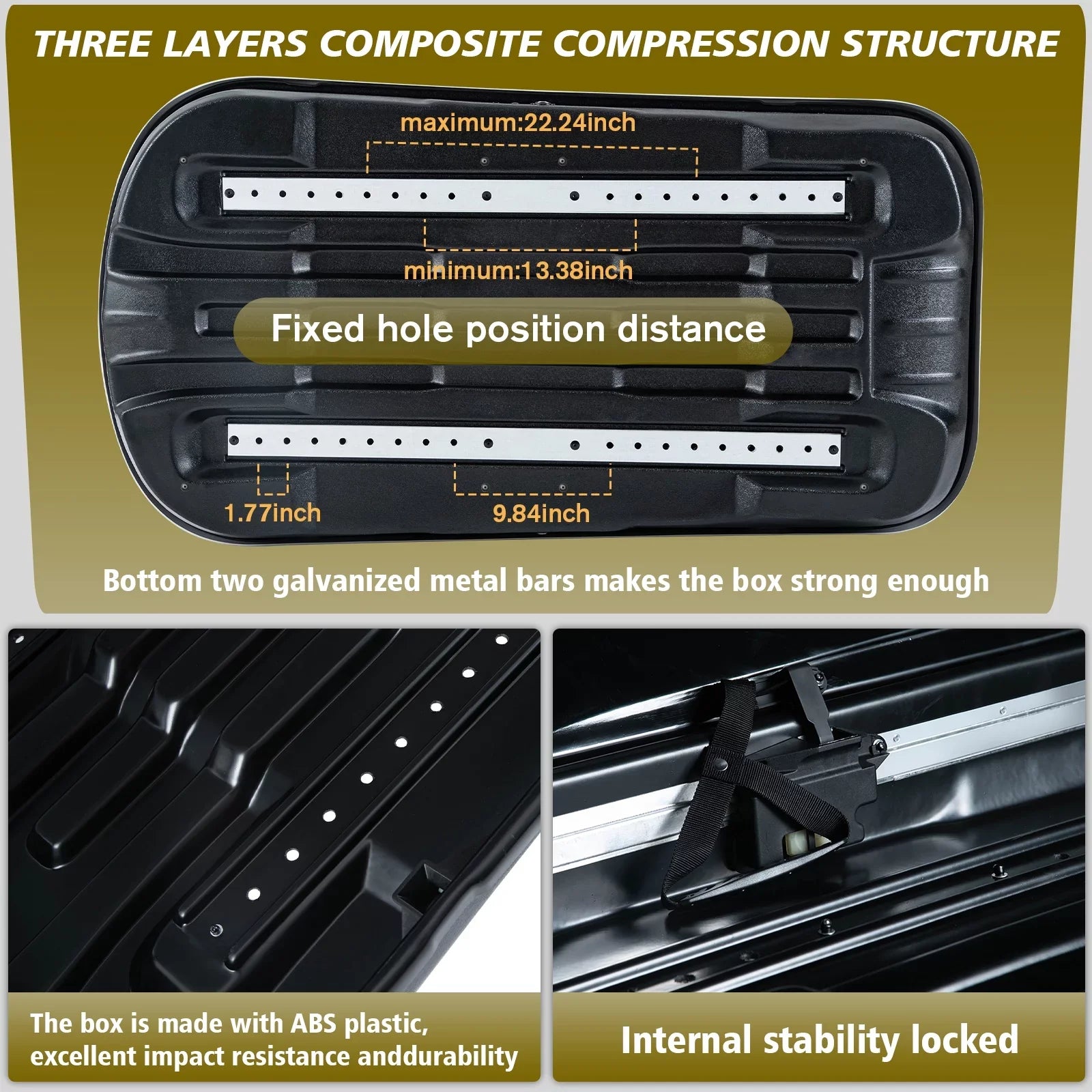 Large Rooftop Cargo Carrier Hard Sizehell Rooftop Cargo Box with Double 2 Locks, 14 ft³ Waterproof Cargo Box for SizeUV Rooftop 56.3" L x 30.3" W x 13.8" H, Black
