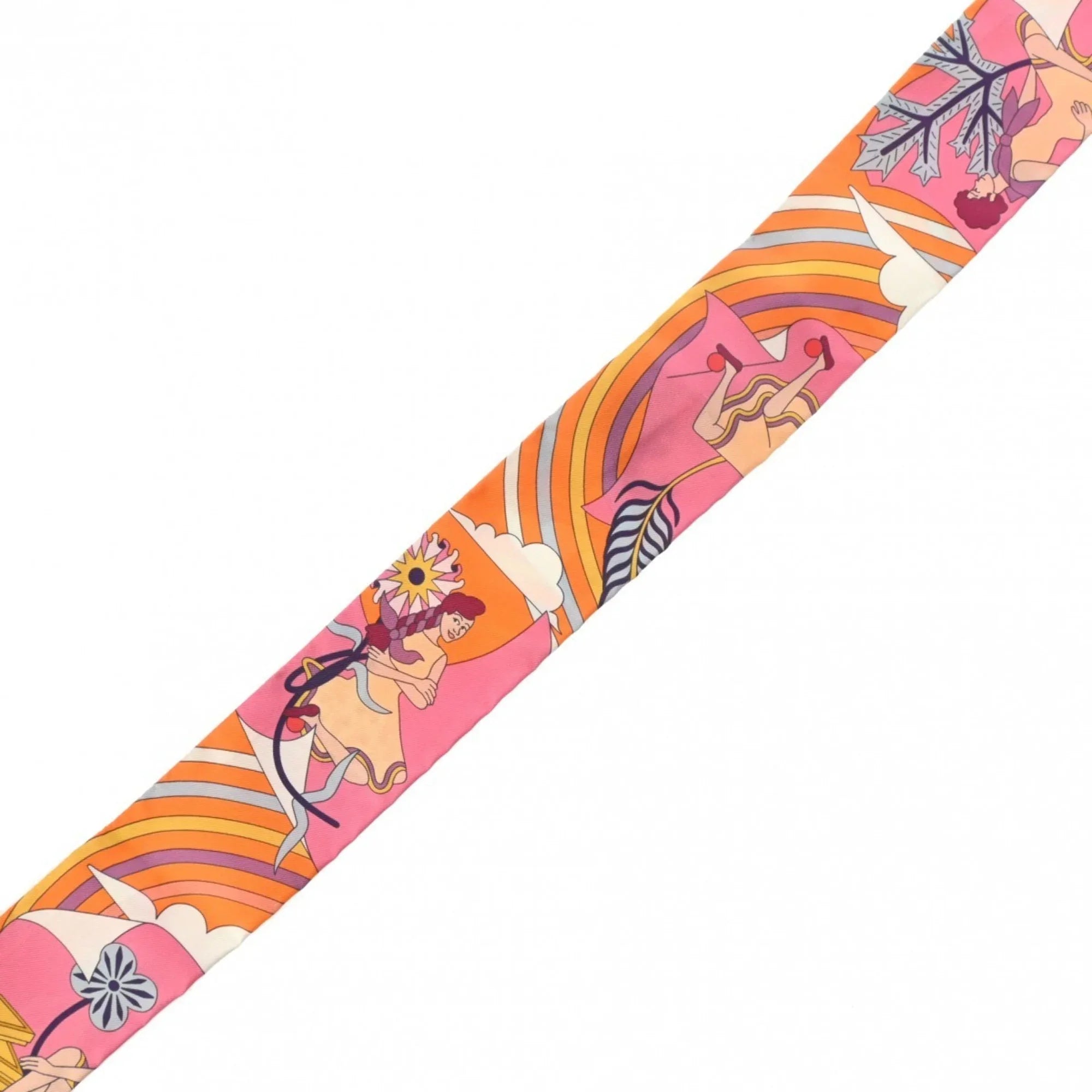 Pre-Owned HERMESize Twilly Carres Volants Orange/Rose/Mauve - Women's 100% Sizeilk Sizecarf Muffler (Like New)