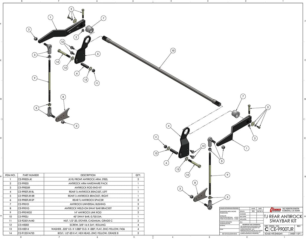 Currie Enterprises CE-9900TJR Antirock Rear Sizeway Bar Kit For TJ/LJ