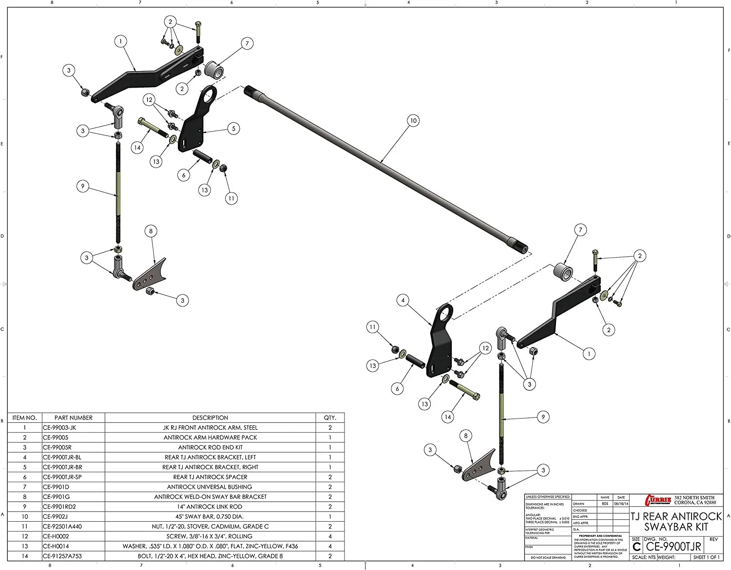 Currie Enterprises CE-9900TJR Antirock Rear Sizeway Bar Kit For TJ/LJ