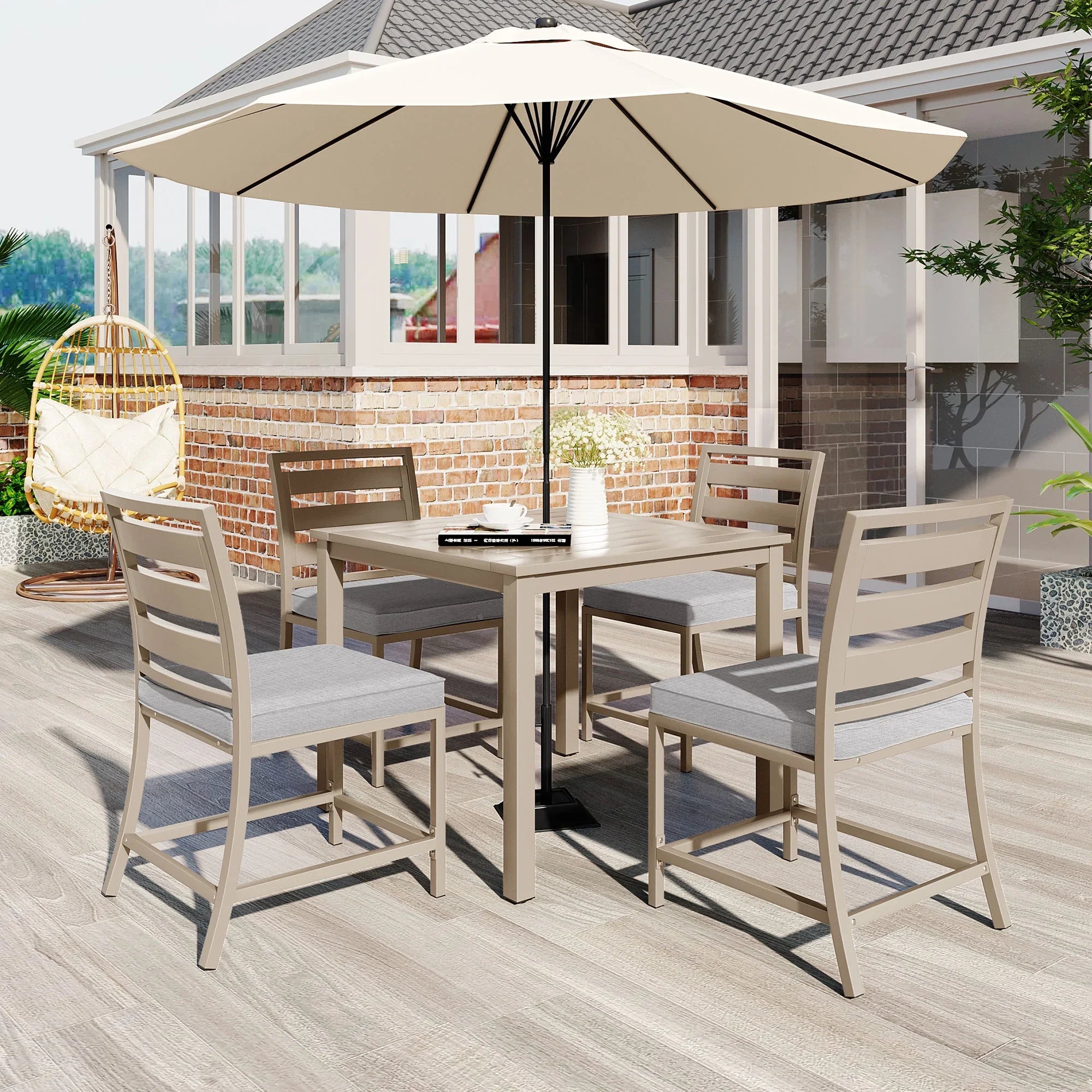 Outdoor four-person dining table and chairs are suitable for courtyards, balconies, lawns