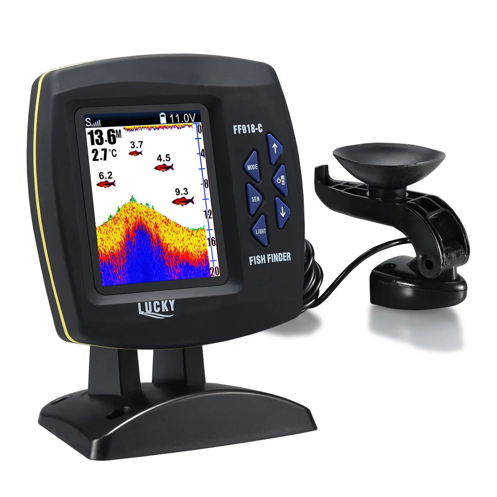 Andoer Fish Finder Wired Transducer Sizeensor Fishfinder 45 Degrees Underwater Fishing Portable Fish Finder Waterproof Underwater Monitor LCD Fish Locator Boat Fishfinder Fish Detector