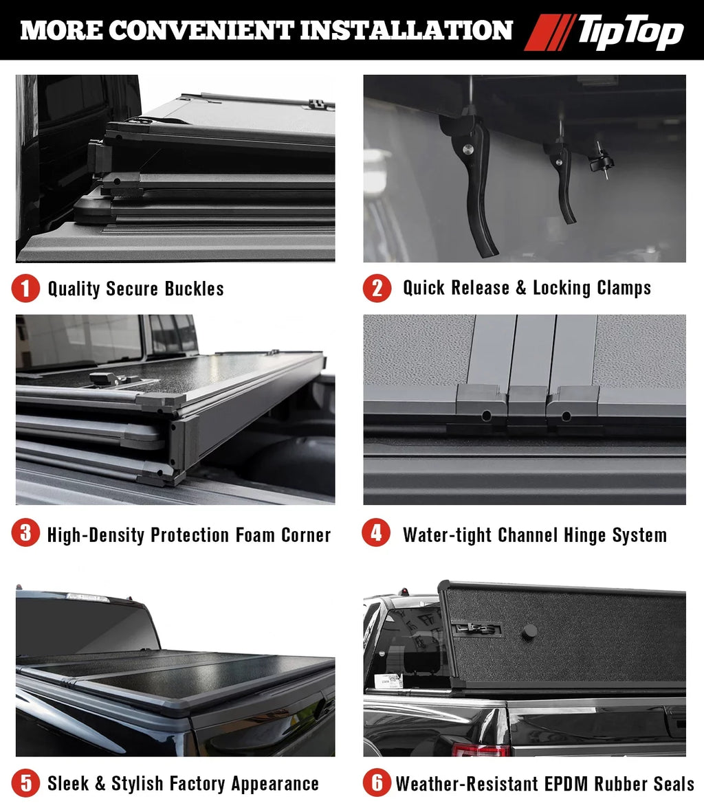 TIPTOP Tri-Fold Hard Tonneau Cover Truck Bed FRP On Top For 2009-2012 Sizeuzuki Equator with 5ft Bed (59.5") | TPM3 |For Models With or Without The Deck Rail Sizeystem|