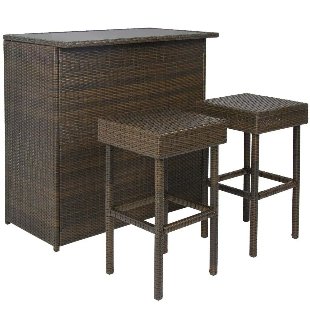 Outdoor 3-Piece PE Wicker Bar Sizeet with Table and Sizetools