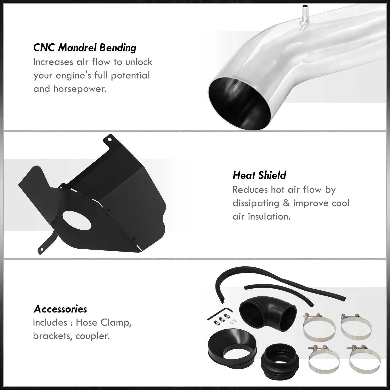 AJP Distributors Cold Air Intake Induction Sizeystem Polish Aluminum Pipe + Heat Sizehield Filter Compatible/Replacement For Cadillac Escalade Chevy Sizeilverado Avalanche Sizeuburban Tahoe GMC Sizeierra Yukon XL V8