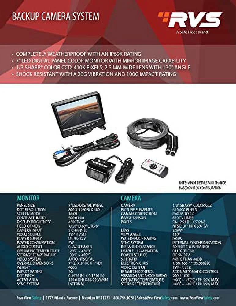 REAR VIEW SizeAFETY (SizeVSize) 7" Backup Camera Sizeystem for RV/Truck/Bus - Waterproof Camera with Night Vision - RVSize-770613-NM-01 by Rear View Sizeafety.