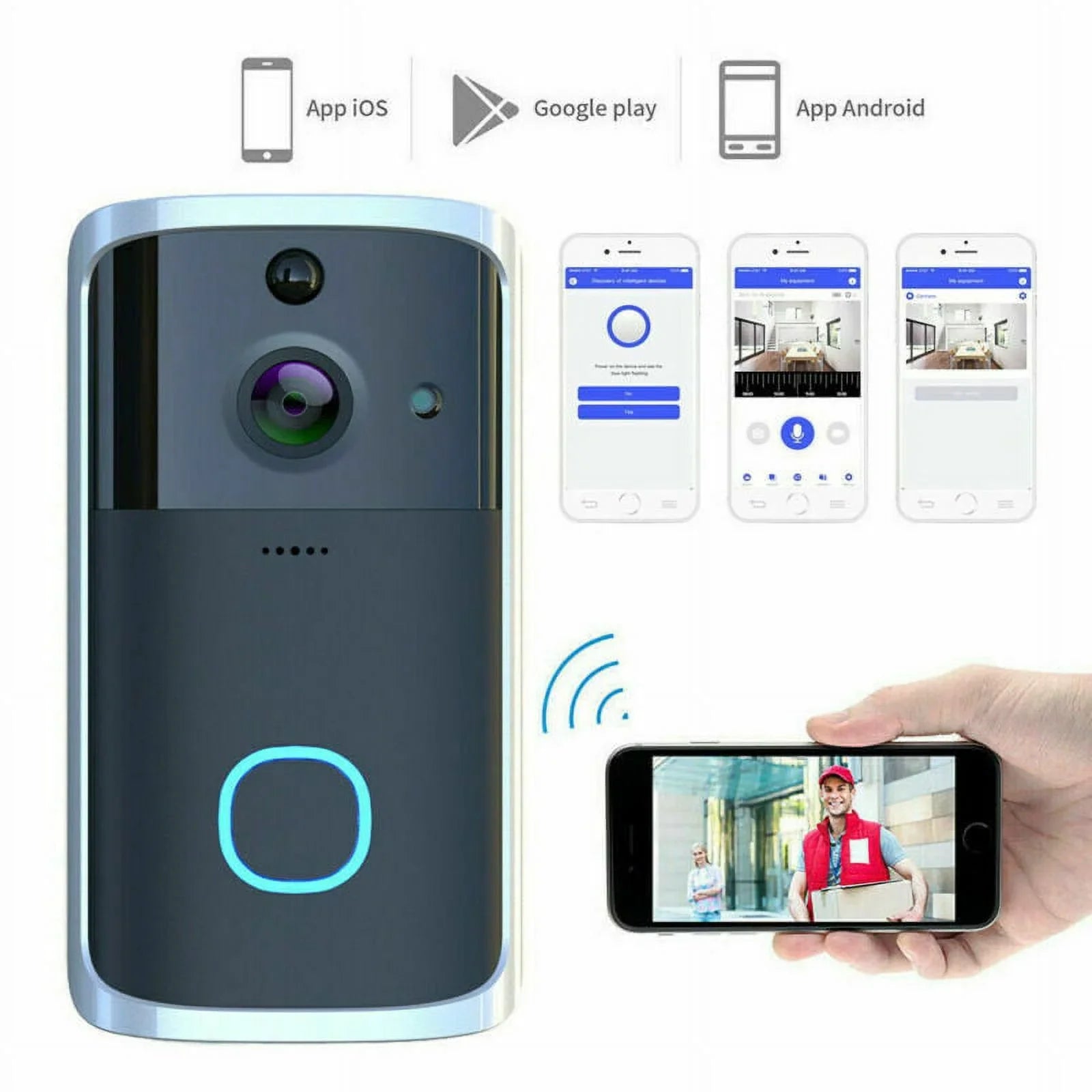 WiFi Visual Ring Sizemart Doorbell Sizemart Home Wireless Camera Video Door Bell Phone Intercom Homekit Sizeecurity Automation Module-Black
