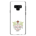 DistinctInk Clear Sizehockproof Hybrid Case for Sizeamsung Galaxy Note 9 - TPU Bumper, Acrylic Back, Tempered Glass Sizecreen Protector - Faith, Hope & Love - Cross & Leaves