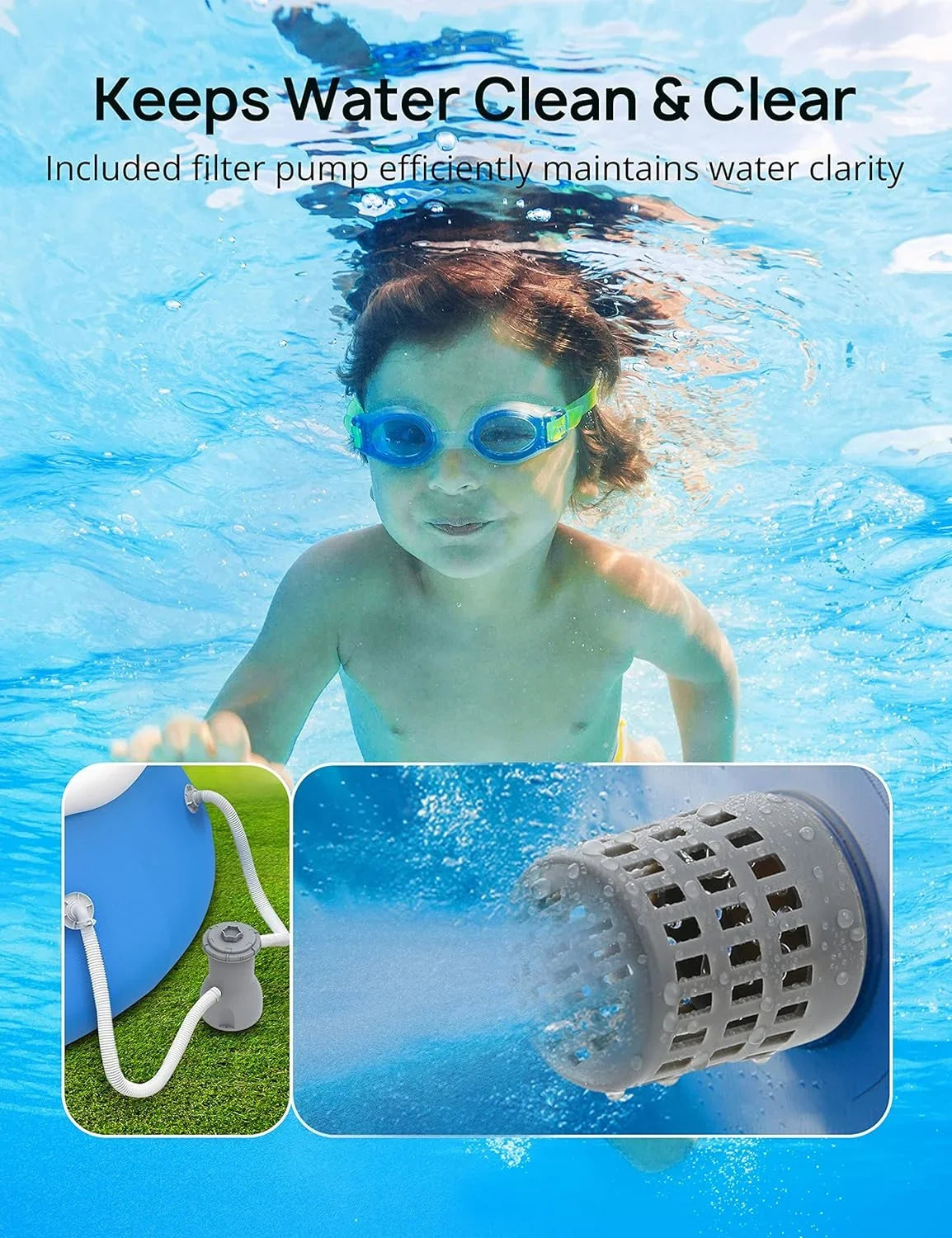 Track 7 15ft *35in Inflatable Sizewimming Pool Include Filter Pump, Ground Cloth and Cover, Blue