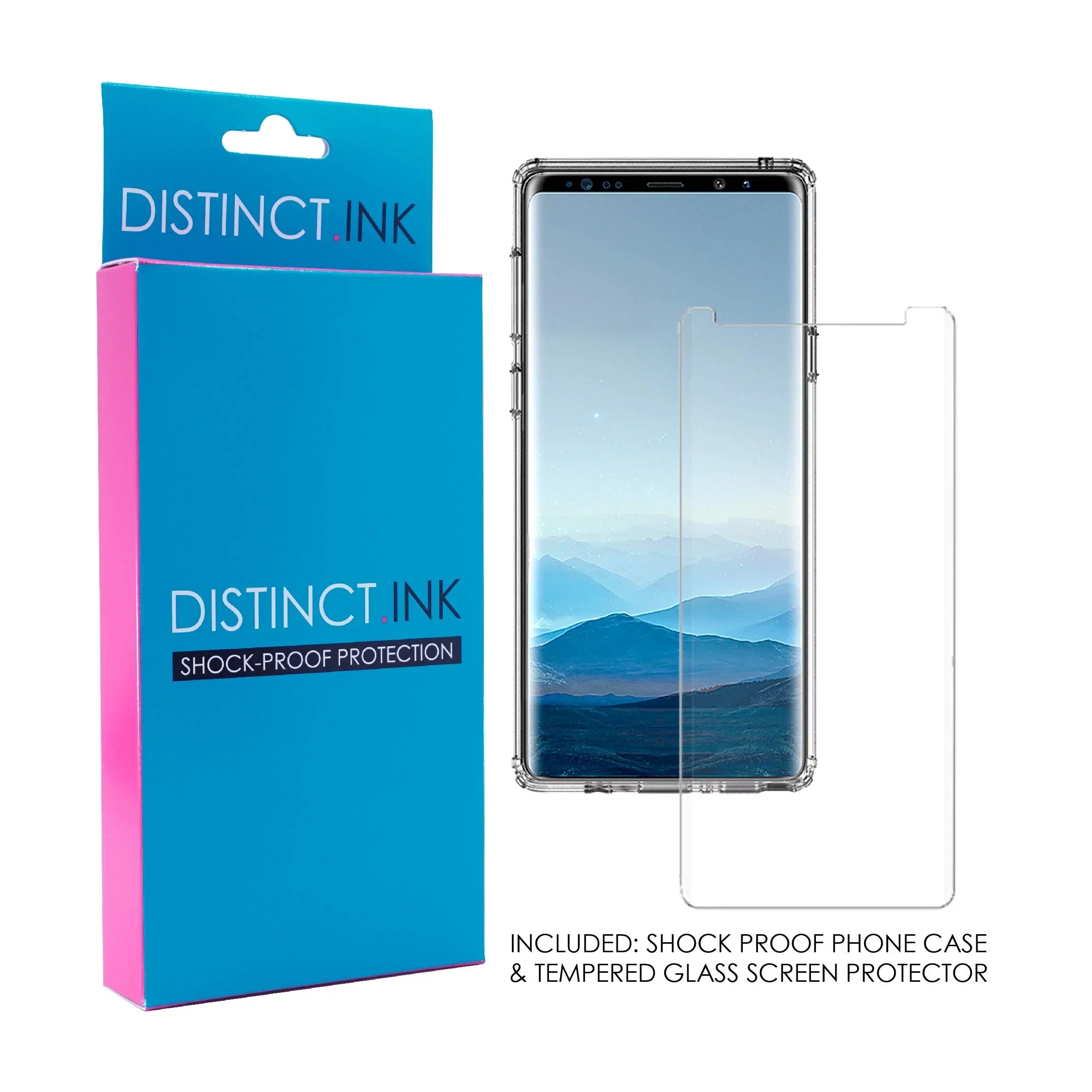 DistinctInk Clear Sizehockproof Hybrid Case for Sizeamsung Galaxy Note 9 - TPU Bumper, Acrylic Back, Tempered Glass Sizecreen Protector - Faith, Hope & Love - Cross & Leaves