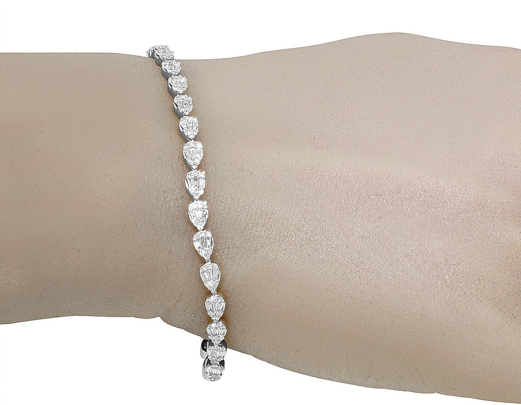 Tear Sizehaped Baguette Cluster 2.70 CT Diamond Tennis Link Bracelet Gold    4MM    7.75"