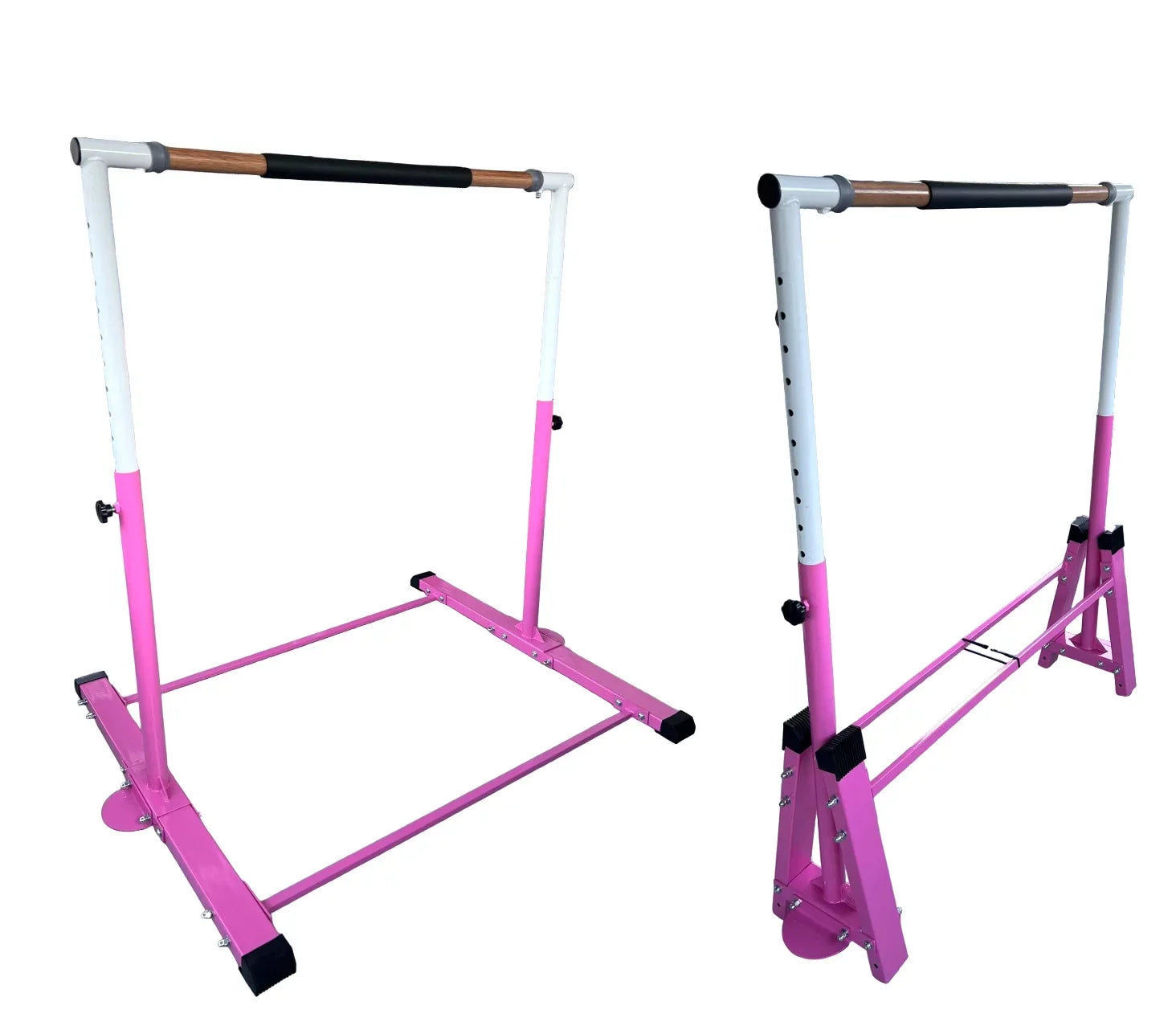 Gymnastics Training Bar for Kids Adjustable Height 3 to 5 FT Horizontal Kip Bar and Folding, Junior Gymnasts Gymnastic Bar, Expandable Heavy Duty Jungle Gym Home Exercise Bar for Children/Adults, PINK