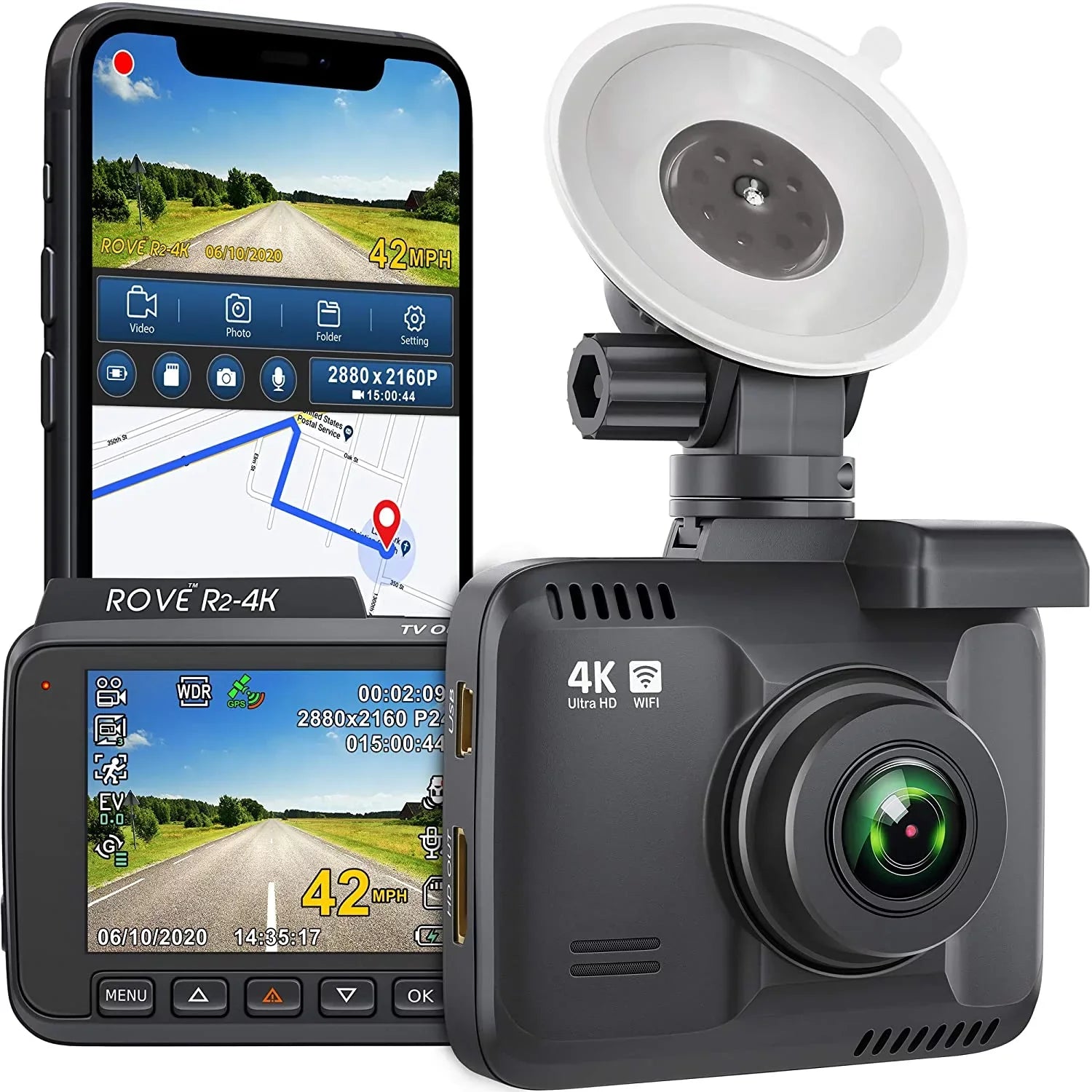 4K Dash Cam Built in WiFi GPSize Car Dashboard Camera Recorder with UHD 2160P, 2.4" LCD, 150° Wide Angle, WDR, Night Vision