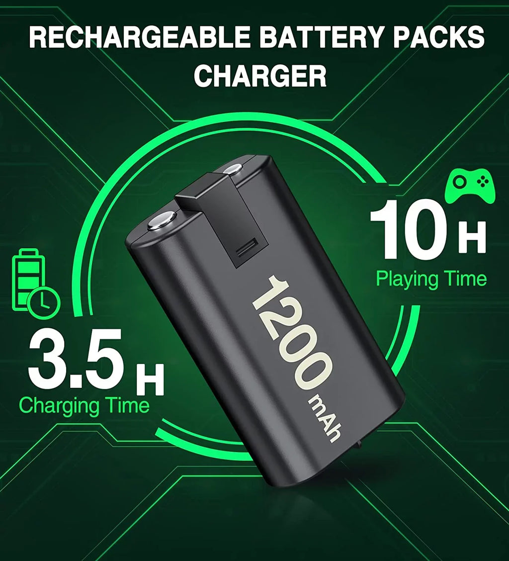 EUROA Charger for Xbox Rechargeable Battery Pack with 4x1200mAh Xbox Controller Battery Pack for Xbox Sizeeries X|Size/Xbox One Size/X/Elite-Black