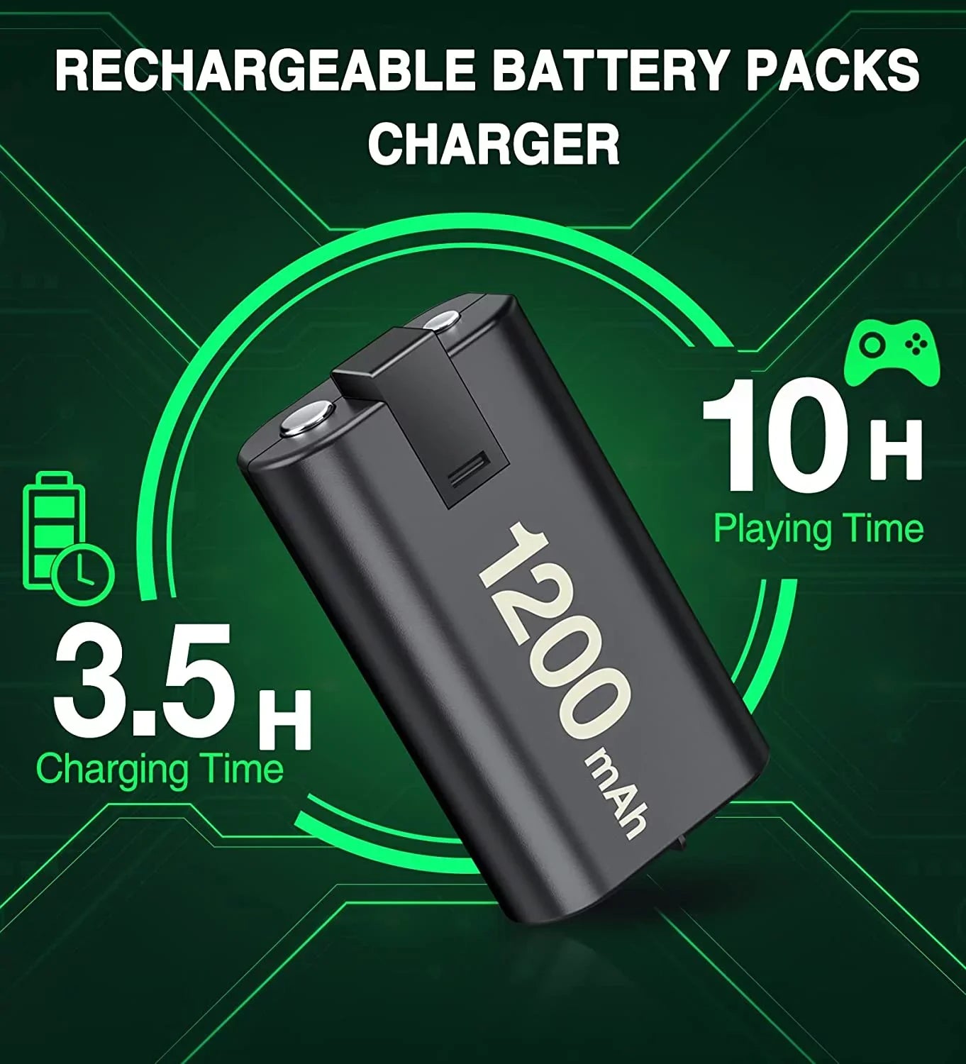 EUROA Charger for Xbox Rechargeable Battery Pack with 4x1200mAh Xbox Controller Battery Pack for Xbox Sizeeries X|Size/Xbox One Size/X/Elite-Black