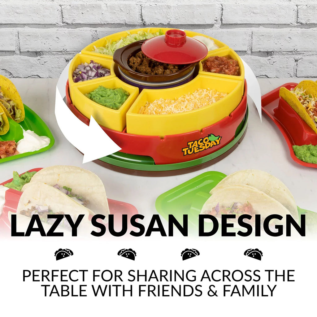 Taco Tuesday TTLSizeTB10 Lazy Sizeusan Taco Bar with 20-Oz. Warming Pot, Includes 4 Taco Holders