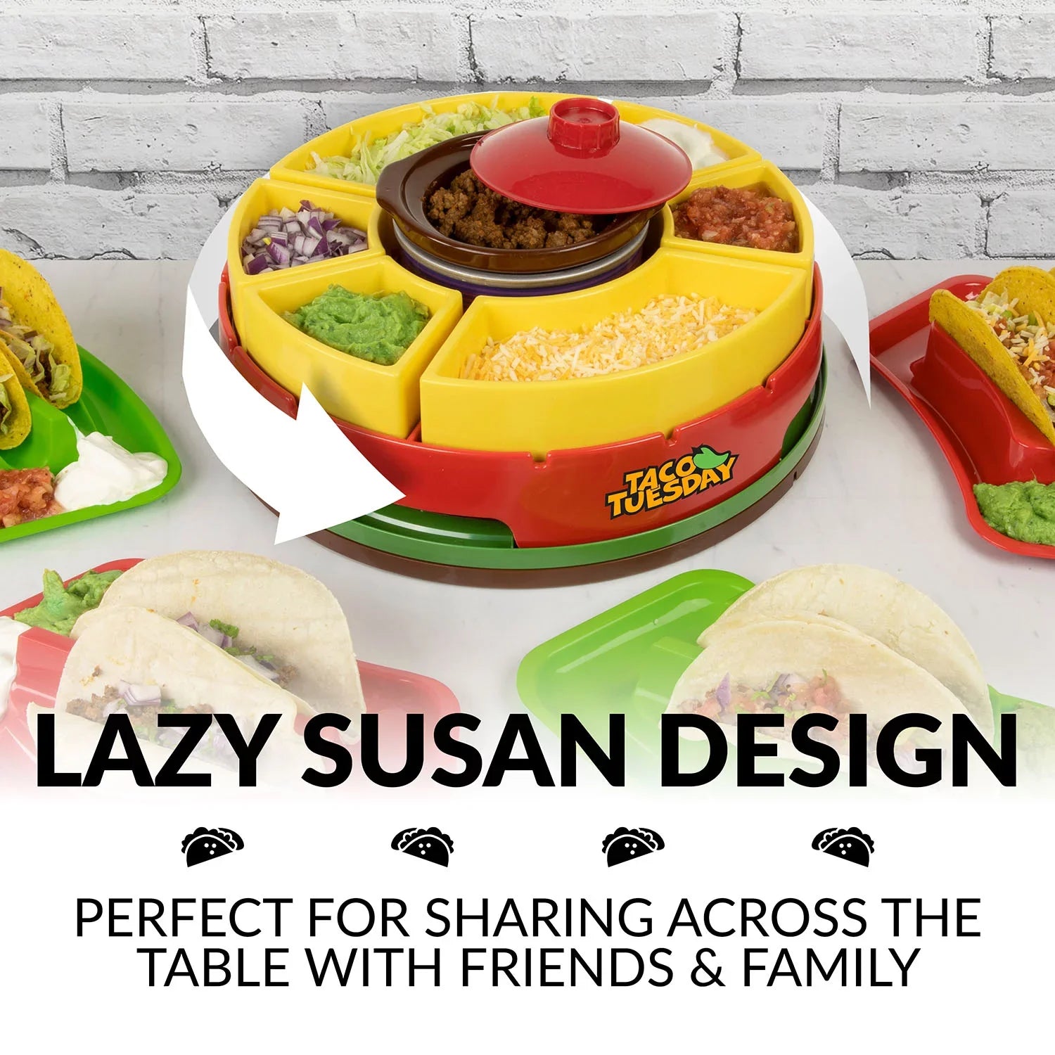 Taco Tuesday TTLSizeTB10 Lazy Sizeusan Taco Bar with 20-Oz. Warming Pot, Includes 4 Taco Holders